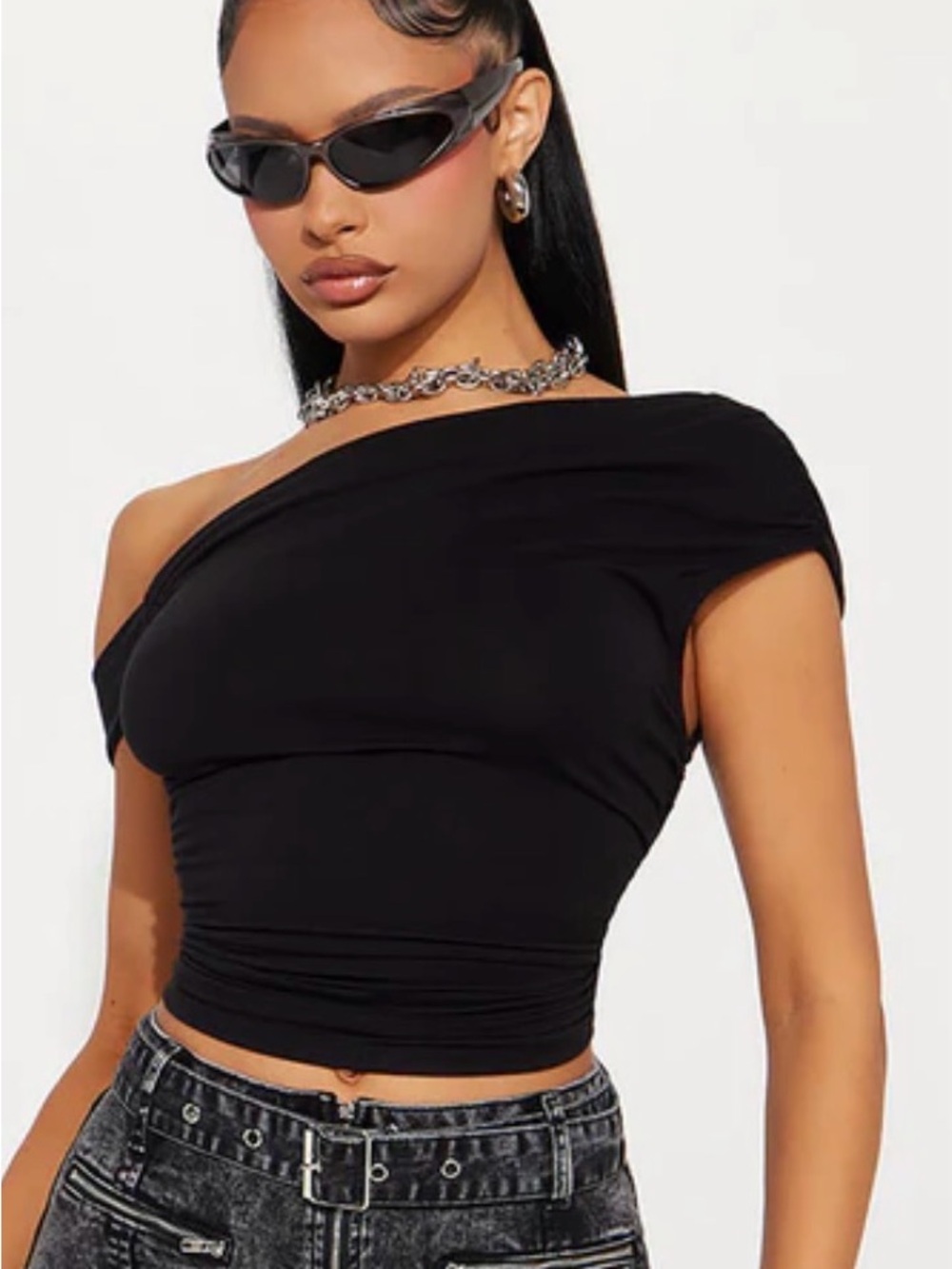 Fashion Nova Black Off-Shoulder Long Sleeve Bodysuit